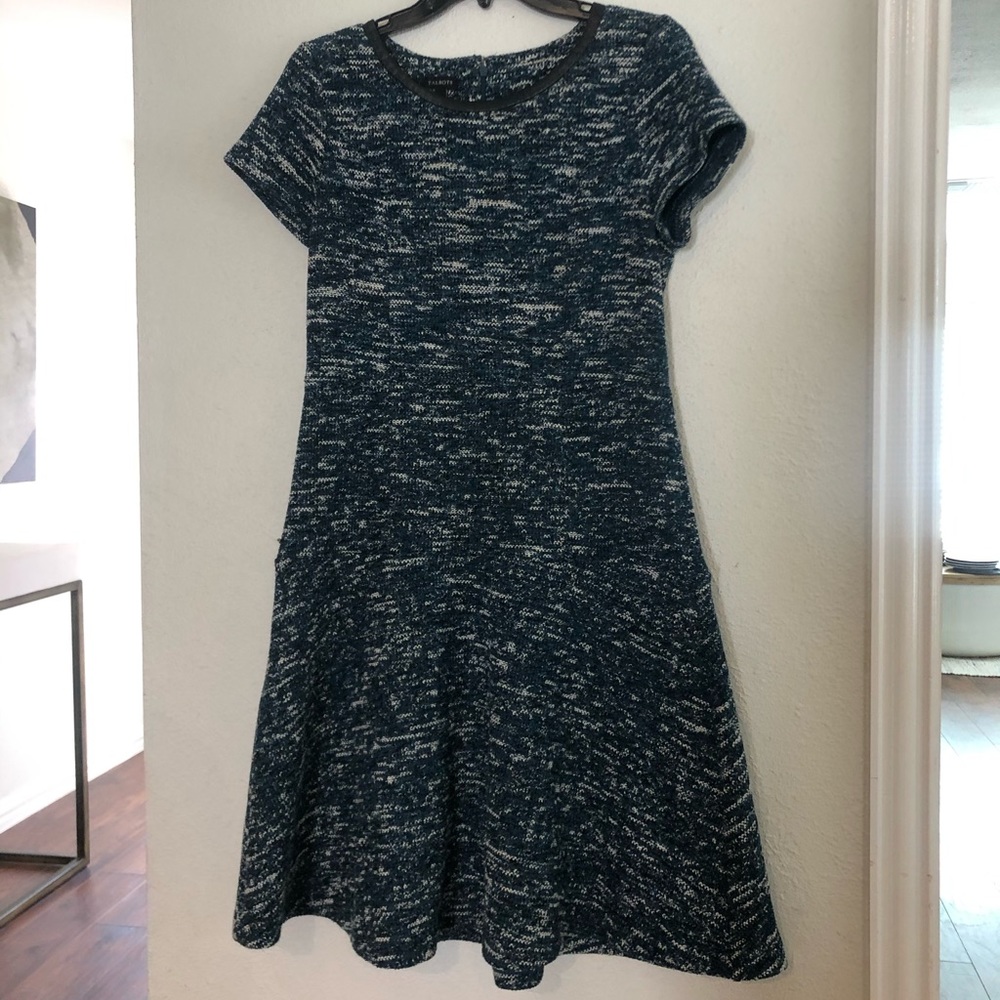 TALBOTS teal and black knit dress w/ faux leather